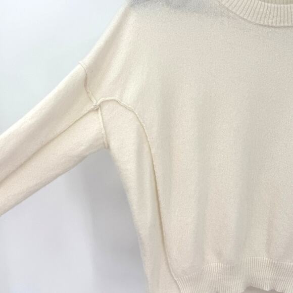 Free People 100% Cashmere Seamed Crewneck Sweater Ivory Oversized Size XS - Picture 3 of 8